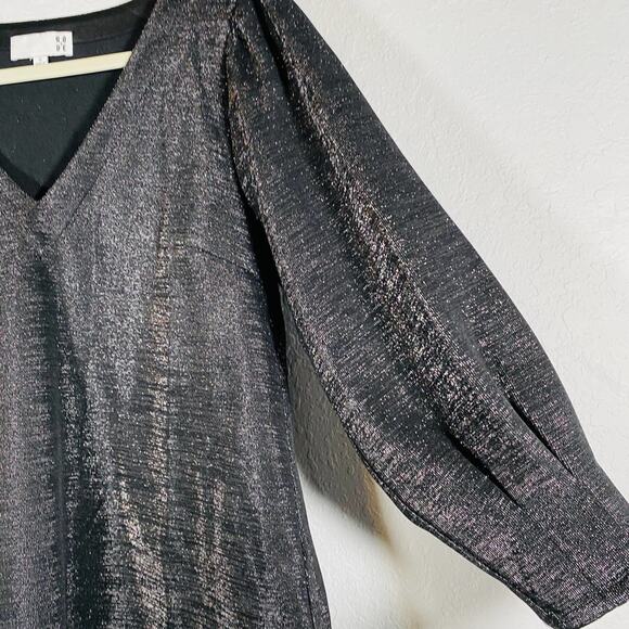 Anthropologie RO & DE Cassidy V-Neck Long Sleeve Metallic Shimmer Blouse Small - Picture 6 of 13